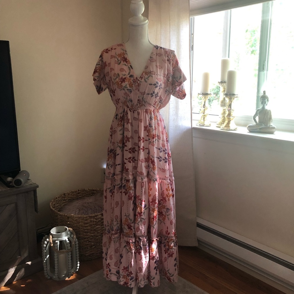 Floral pink peasant dress